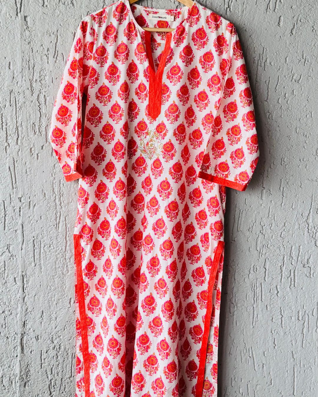 Zari Orange Print Kurta