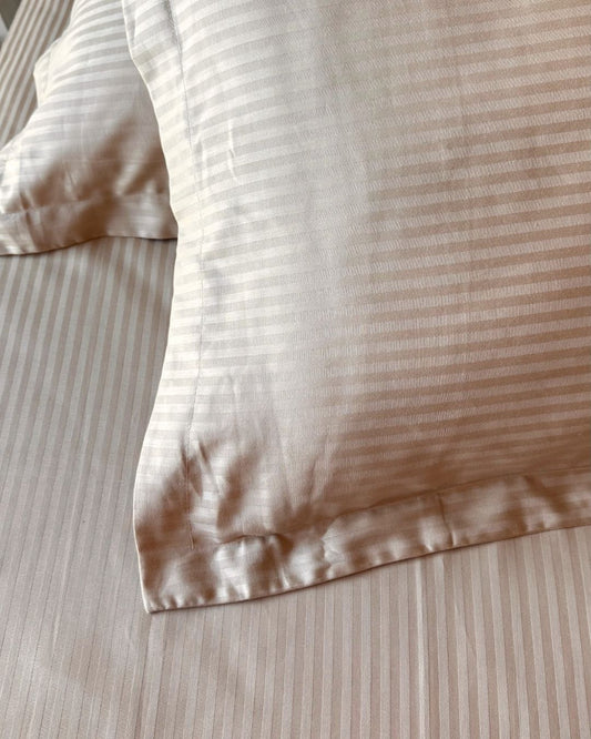 Beige Sateen Stripes Bedsheet Set