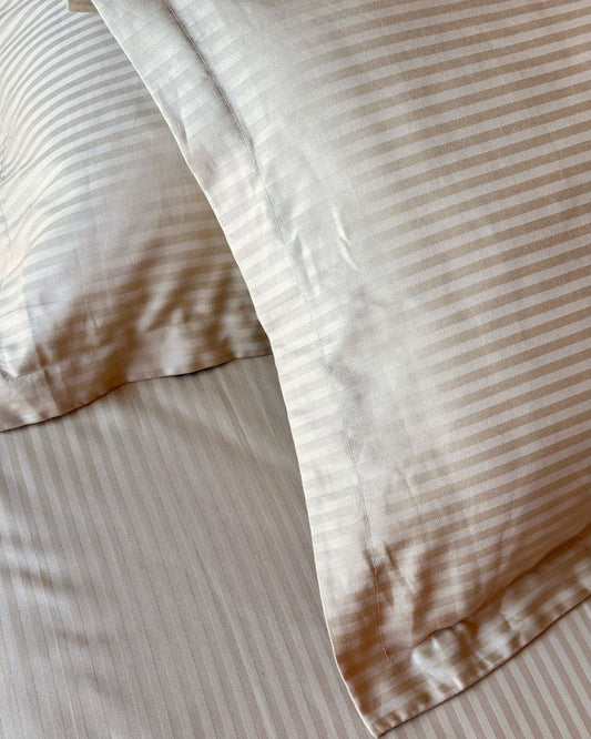 Beige Sateen Stripes Bedsheet Set