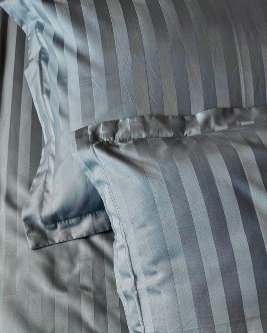Grey Sateen Stripes Bedsheet Set