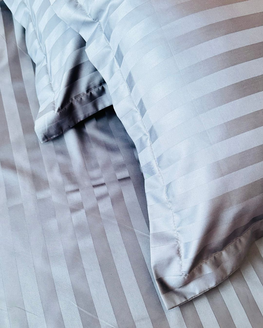 Sea Blue Sateen Stripes Bedsheet Set