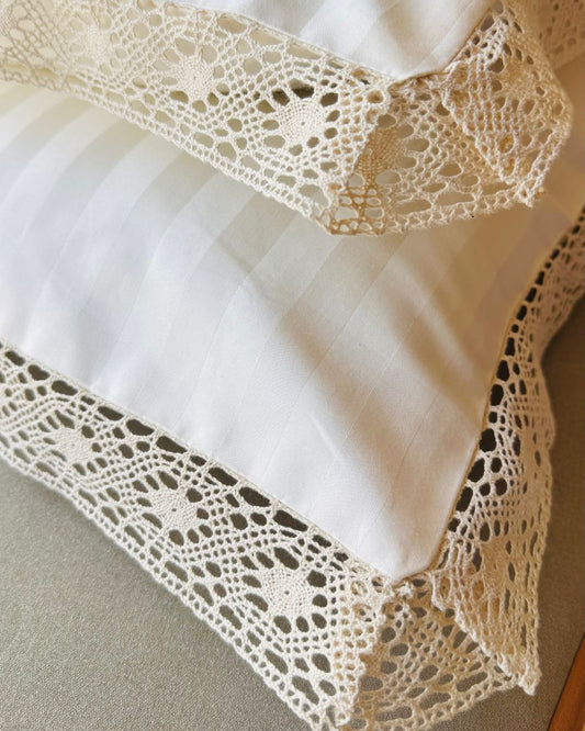 Cream Sateen Stripes Pillow Cases