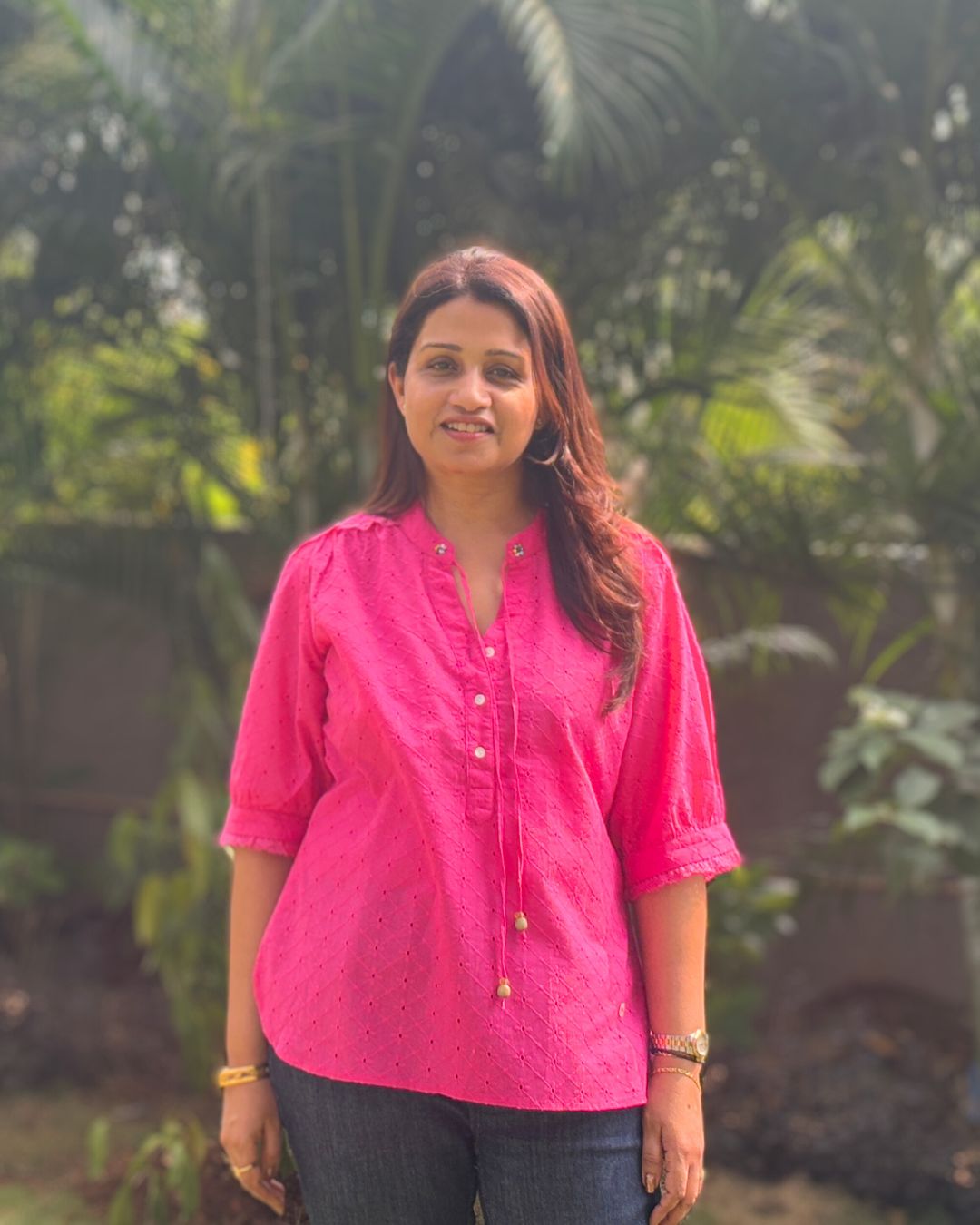 Classic Cutwork Fuchsia Top