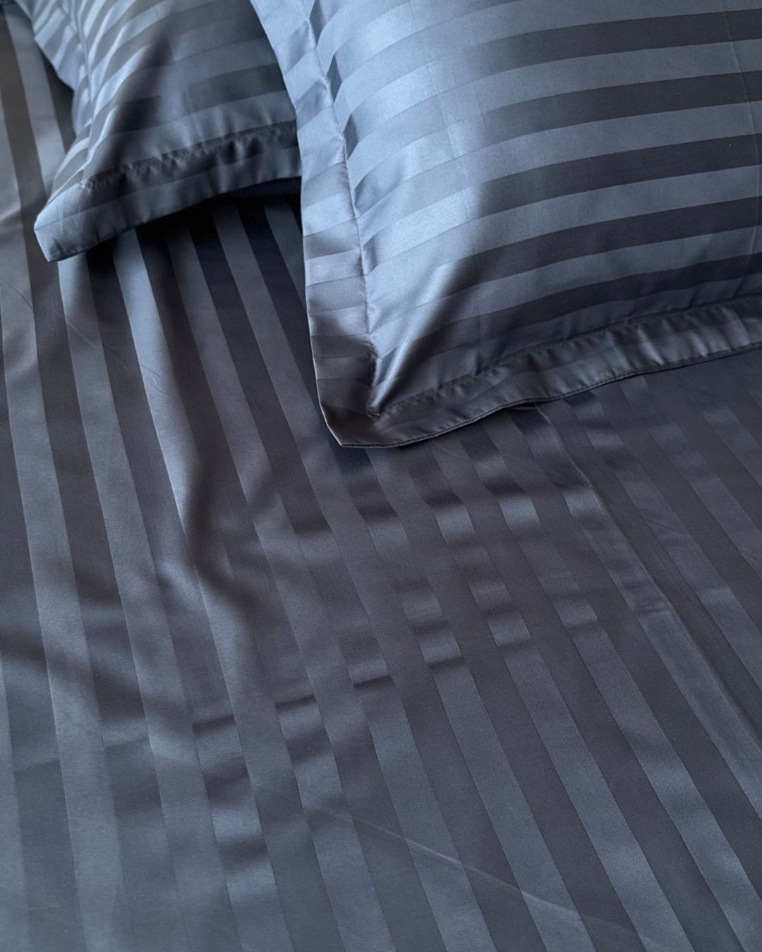 Navy Sateen Stripes Bedsheet Set