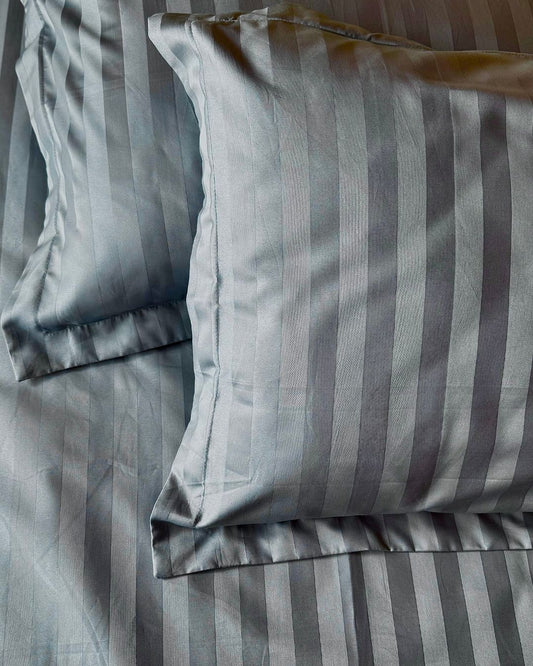 Grey Sateen Stripes Bedsheet Set