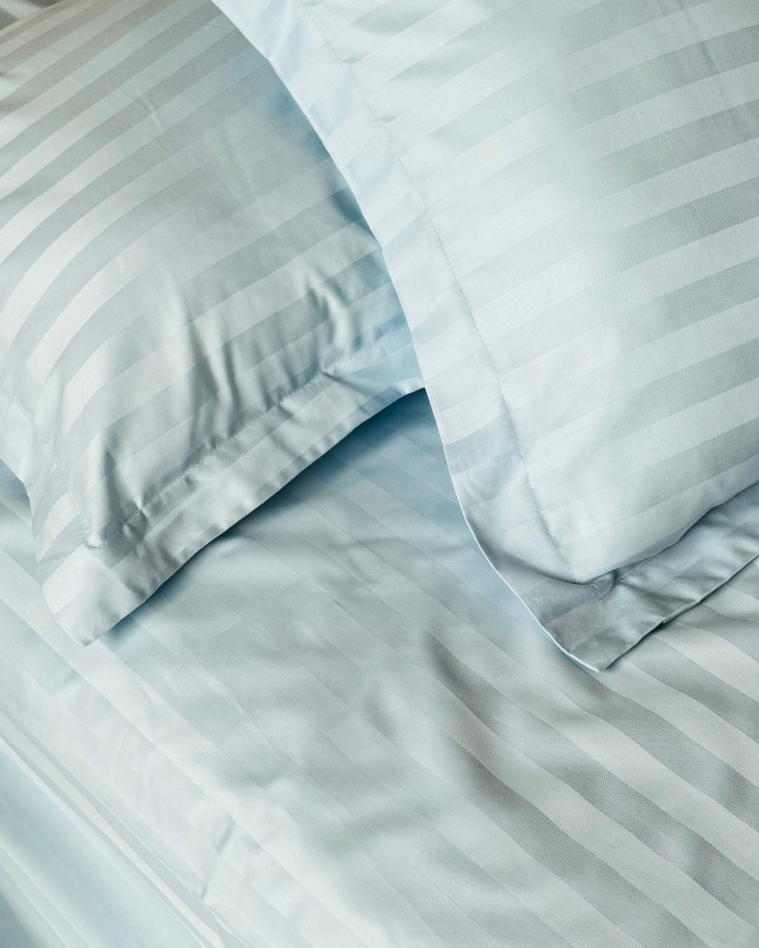 Sky Blue Sateen Stripes Bedsheet Set