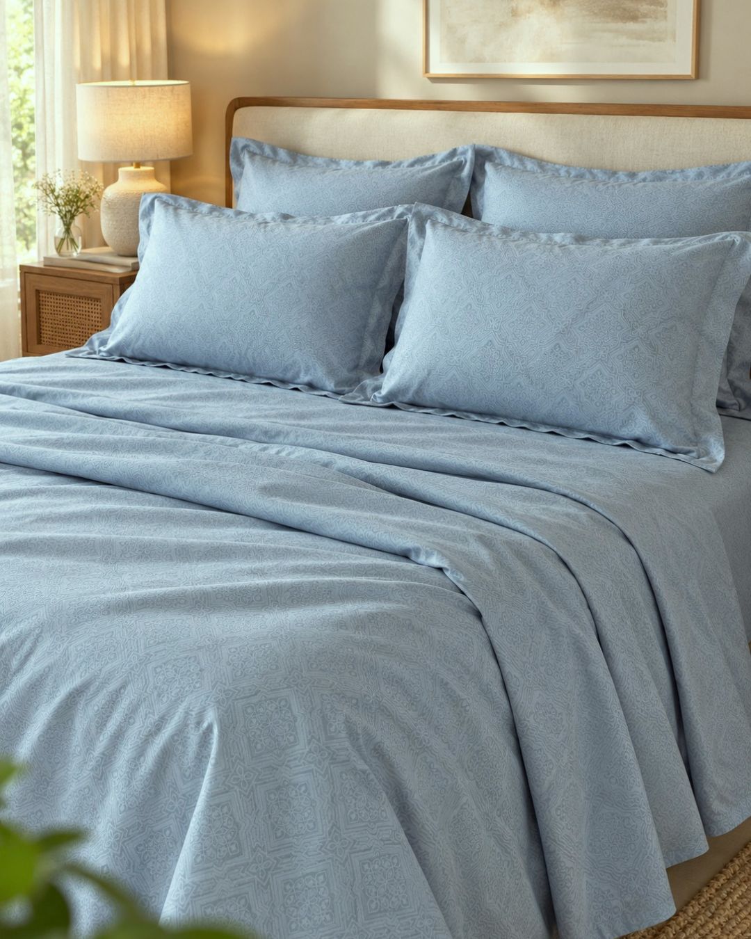 Blue Jacquard Bedsheet Set