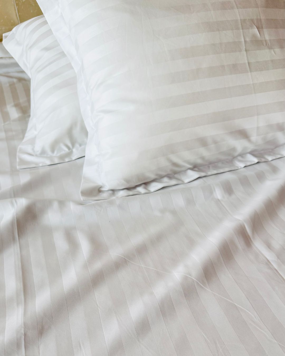 Pearl White Sateen Stripes Bedsheet Set