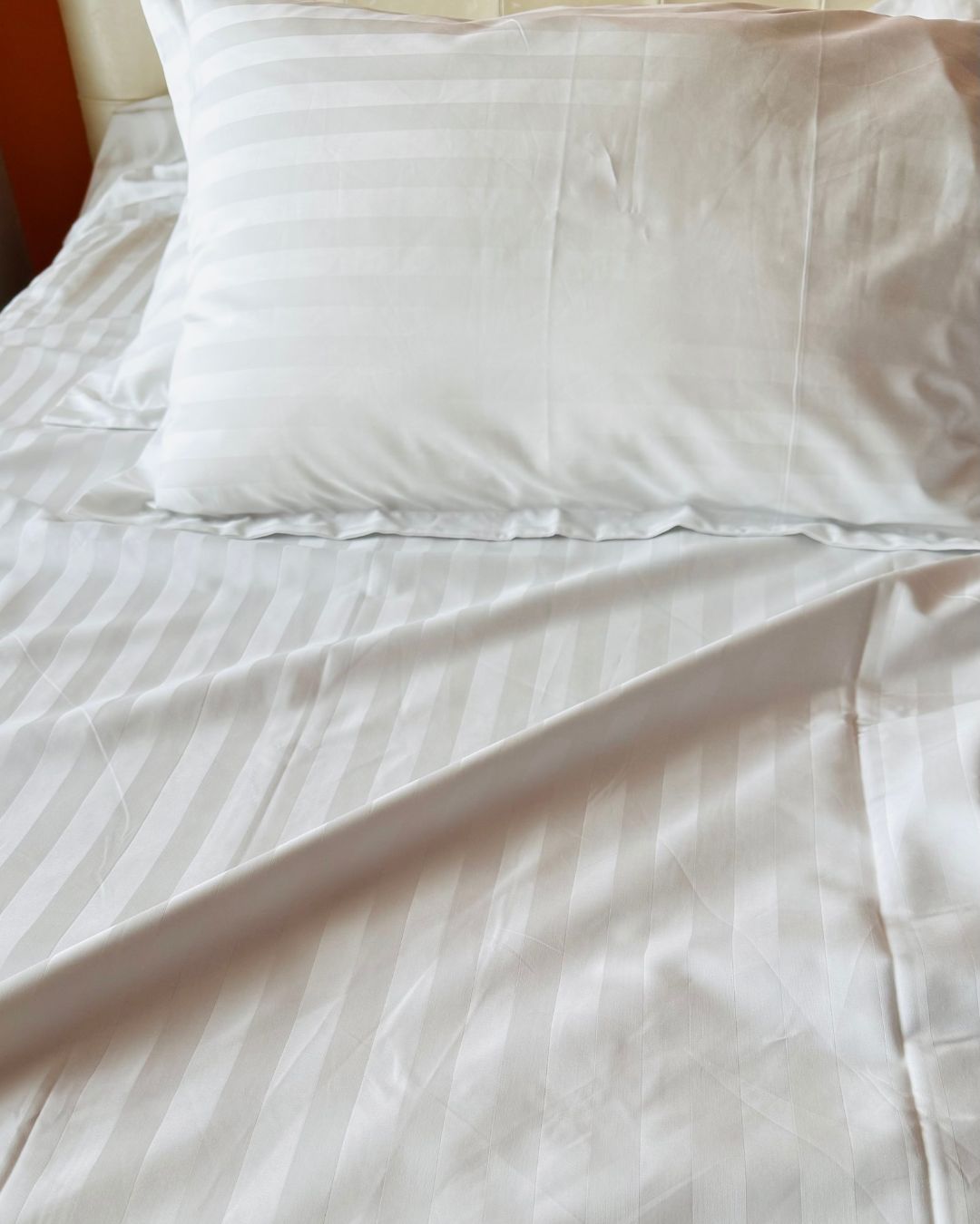 Pearl White Sateen Stripes Bedsheet Set