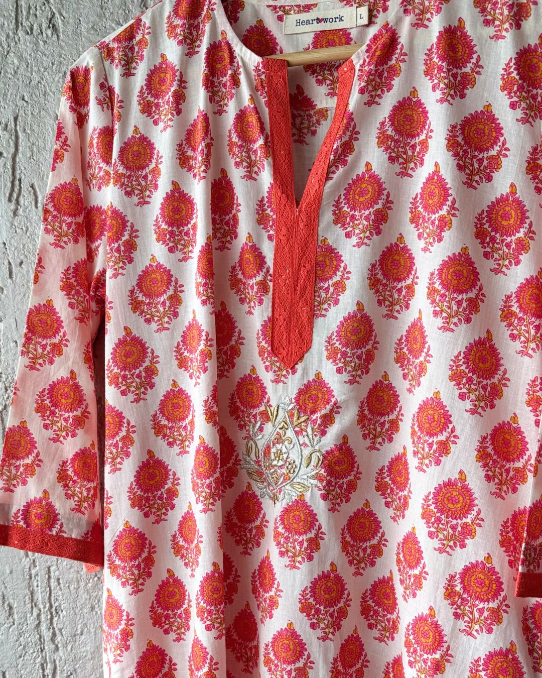 Zari Orange Print Kurta