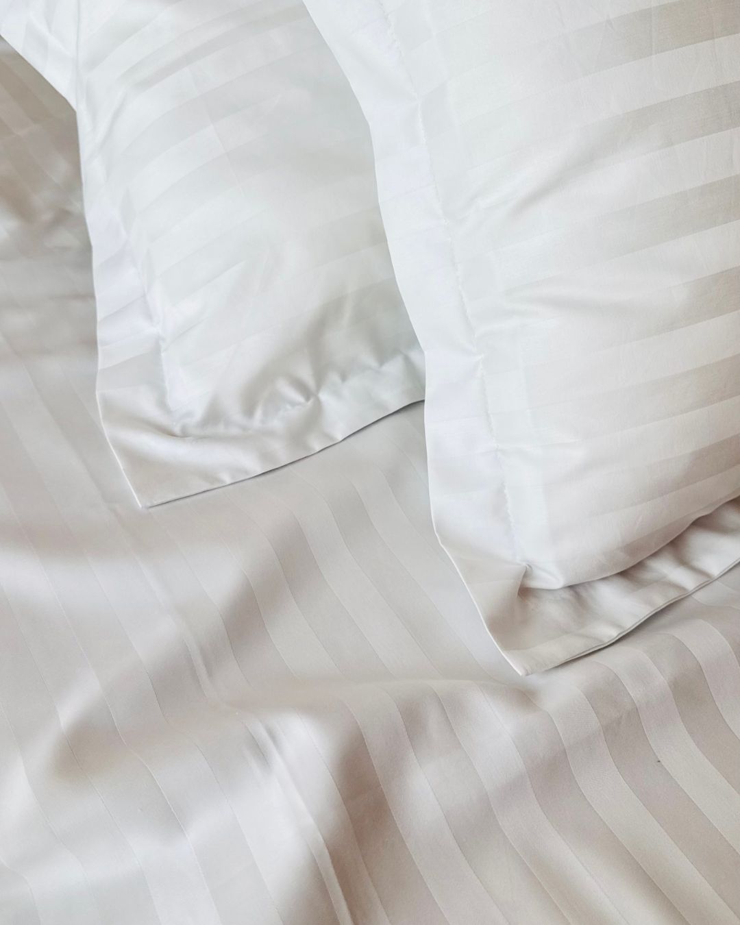 Pearl White Sateen Stripes Bedsheet Set