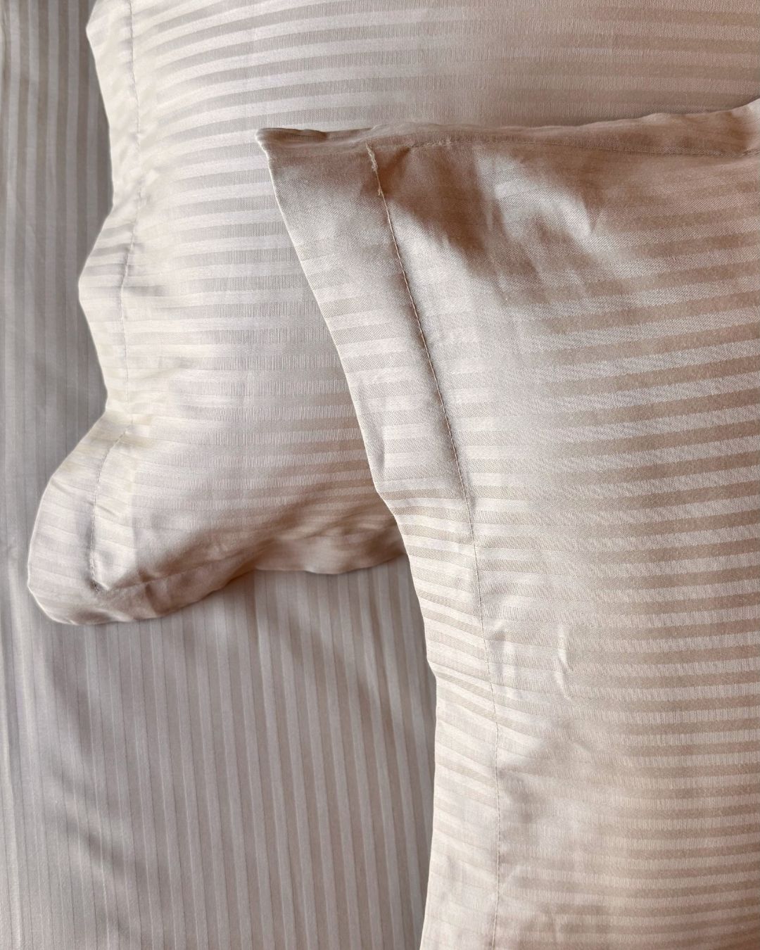 Beige Sateen Stripes Bedsheet Set