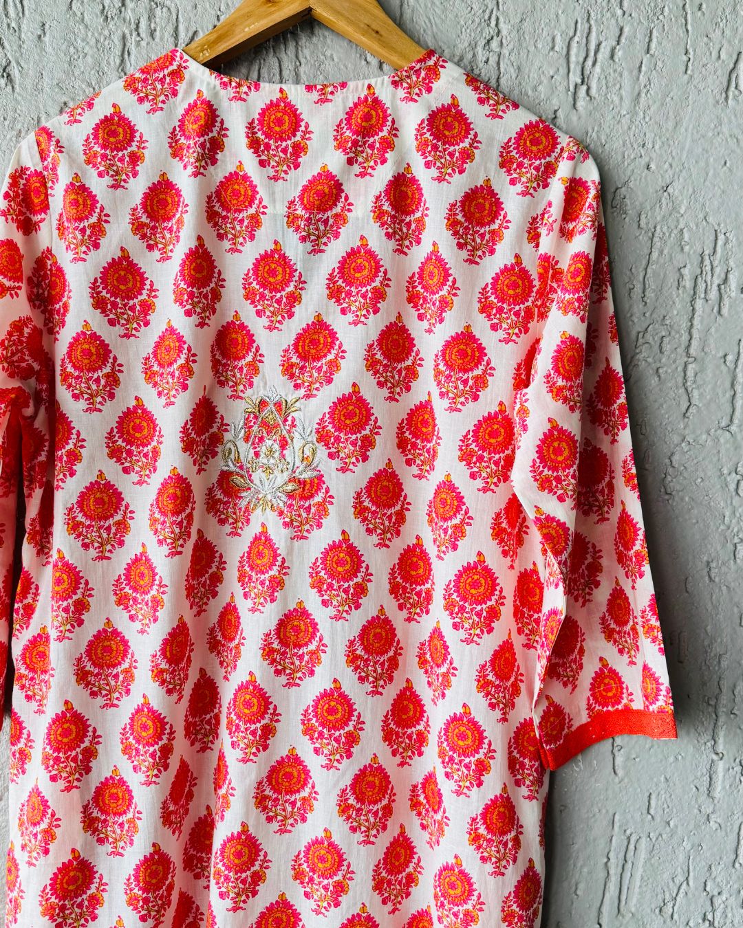 Zari Orange Print Kurta