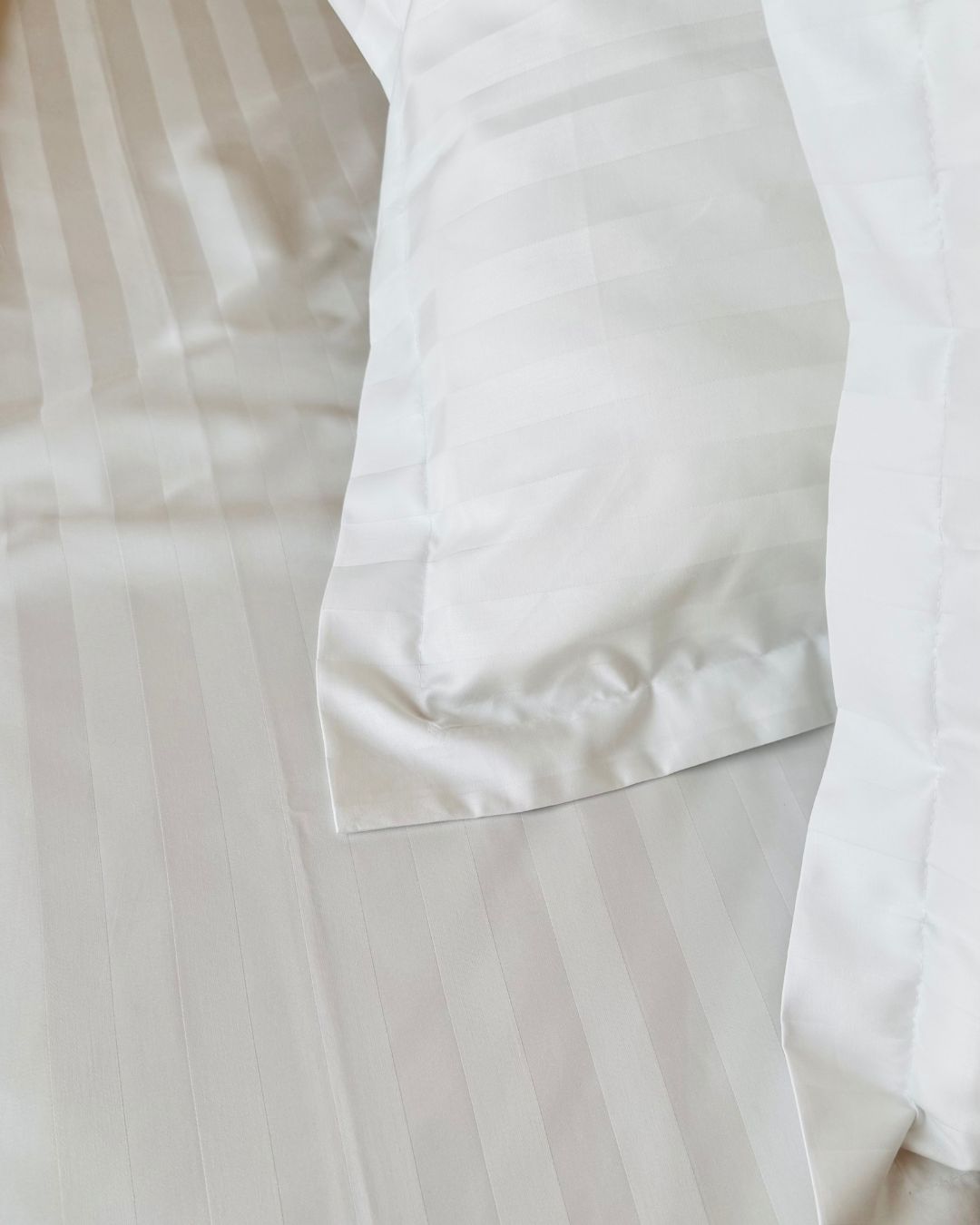 Pearl White Sateen Stripes Bedsheet Set
