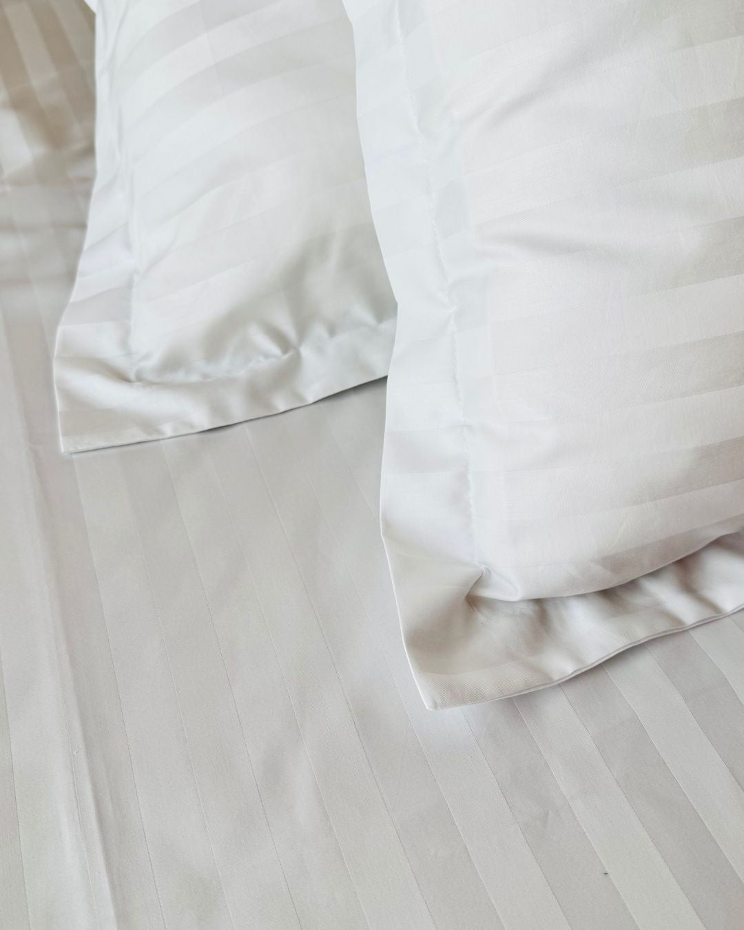 Pearl White Sateen Stripes Bedsheet Set