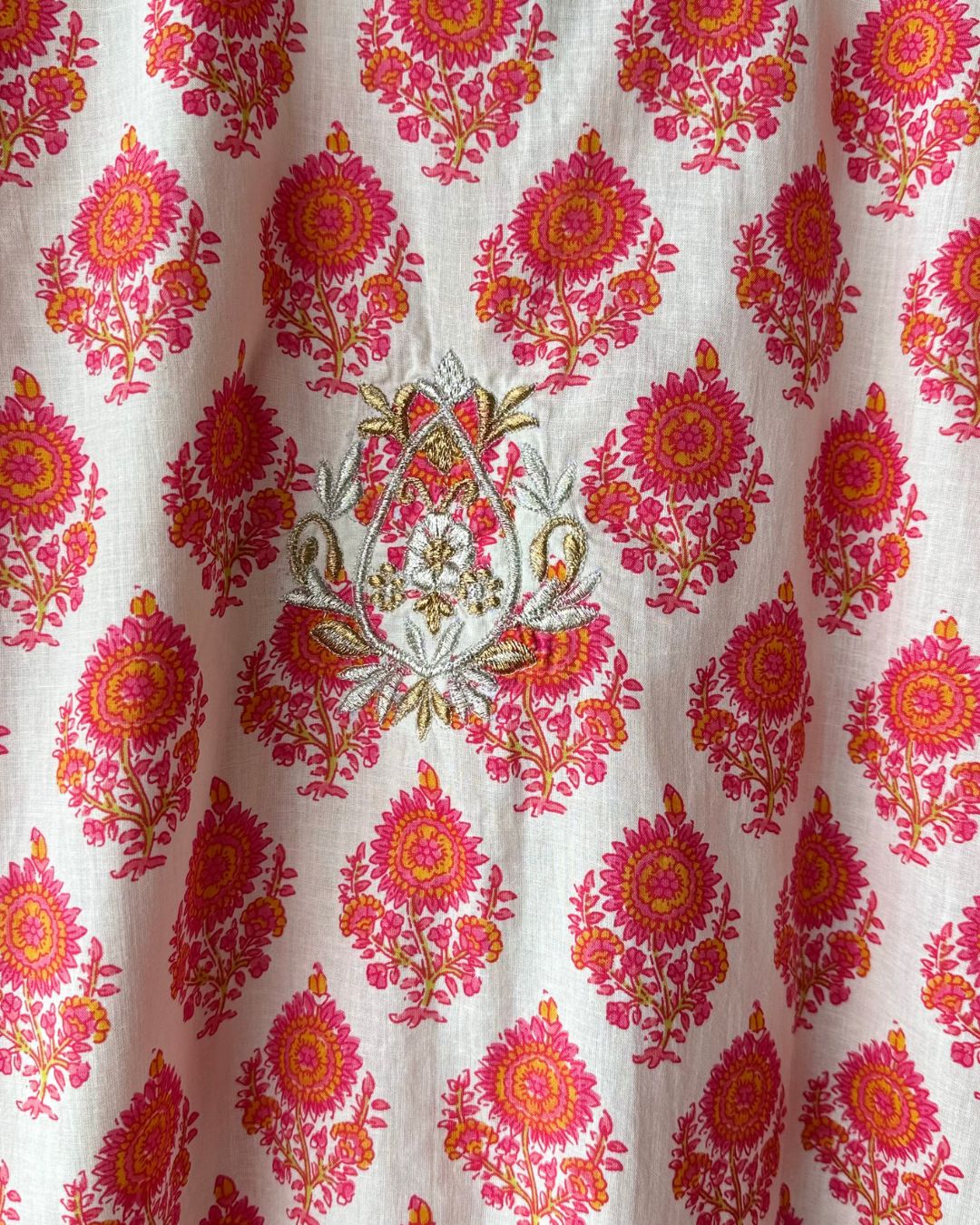 Zari Orange Print Kurta