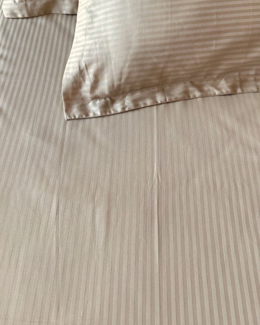 Beige Sateen Stripes Bedsheet Set