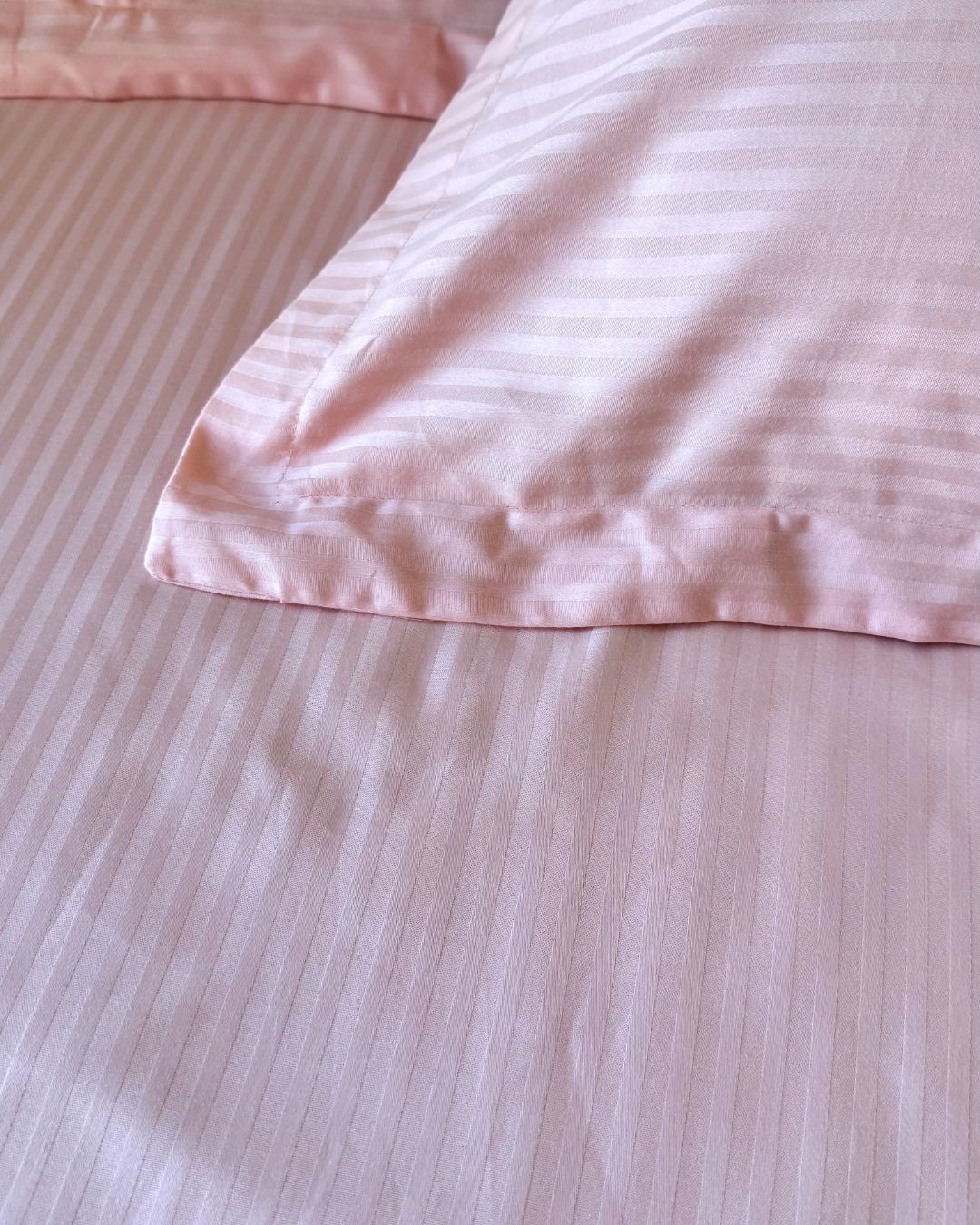 Pink Sateen Stripes Bedsheet Set