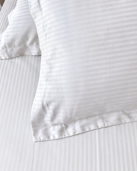 White Sateen Stripes Bedsheet Set