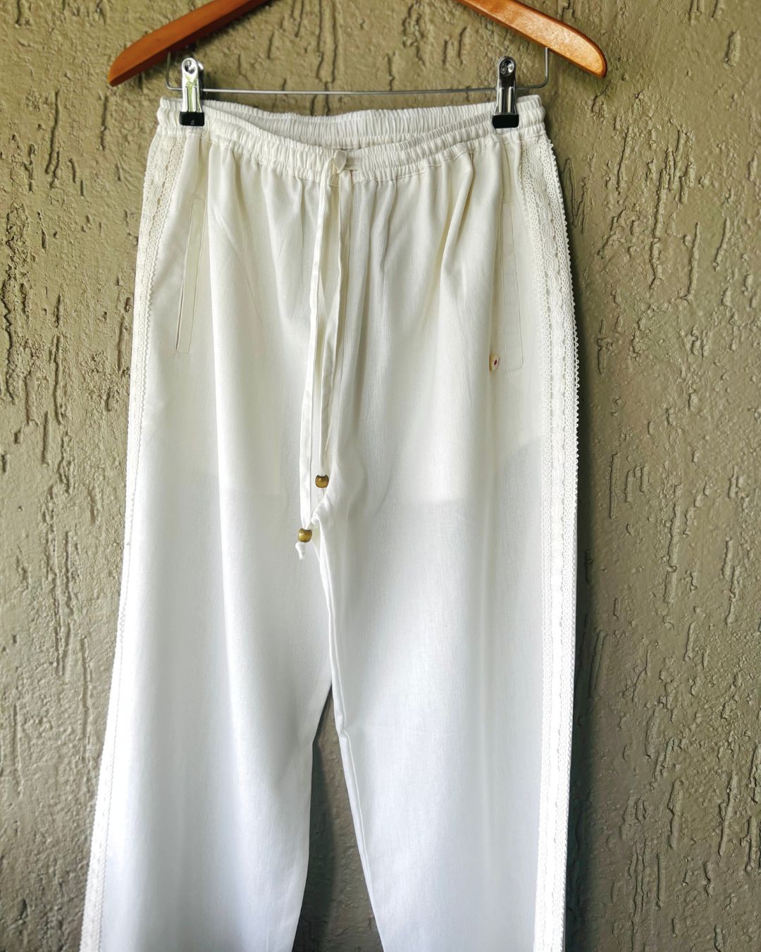 Ivory Pants with Crochet Lace