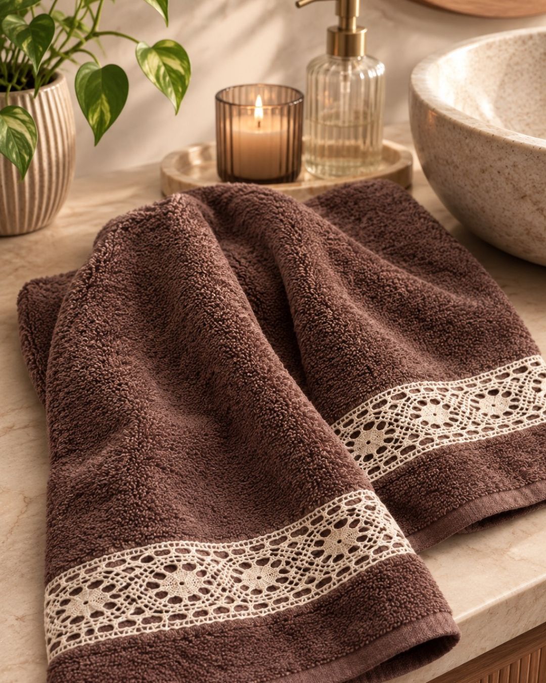 Villa Hand Towels Brown