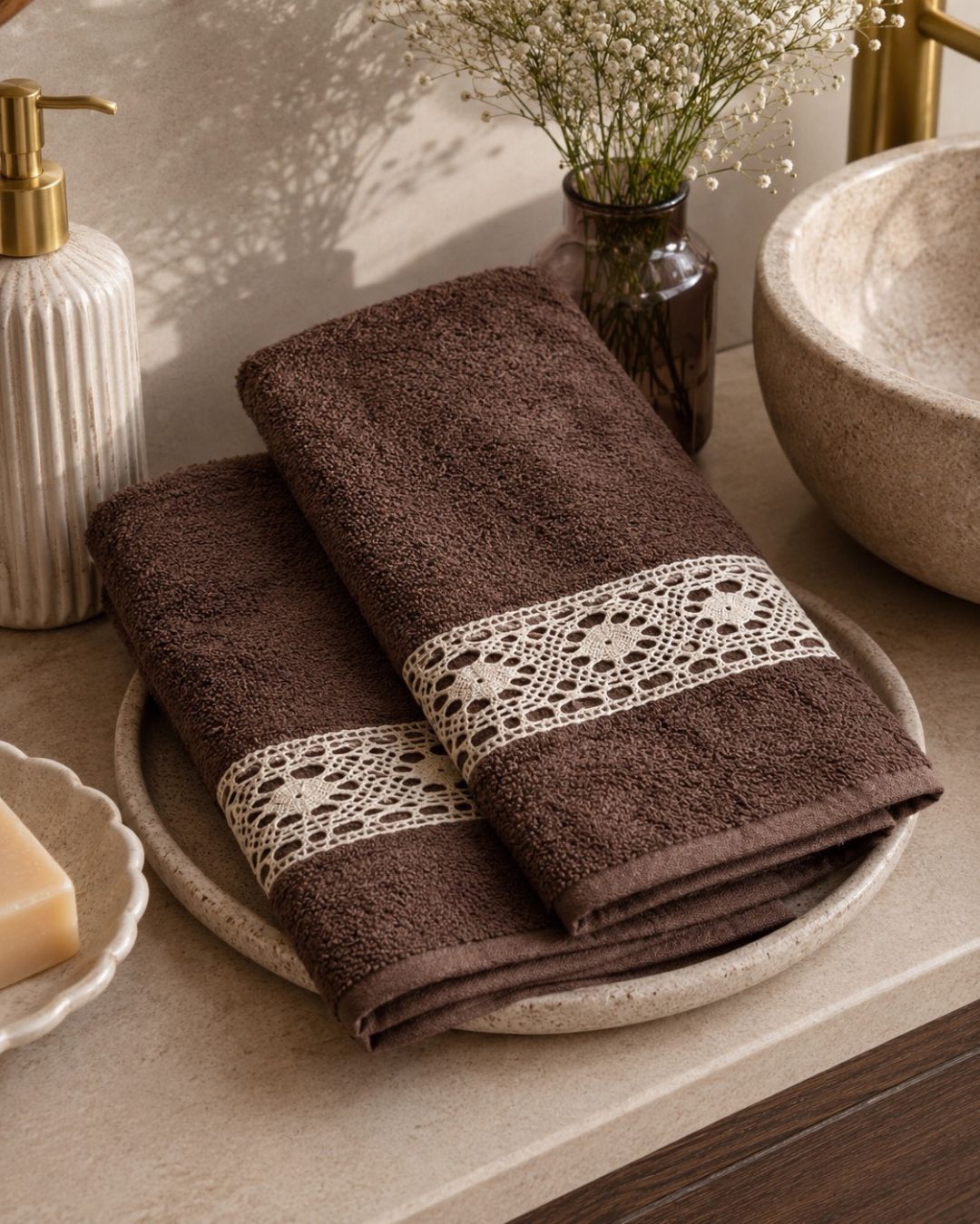 Villa Hand Towels Brown