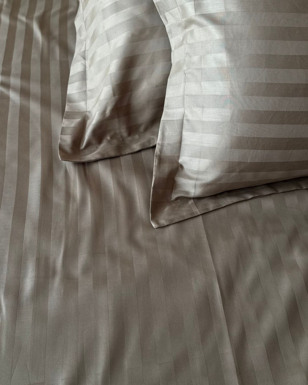 Grey Stone Sateen Stripes Bedsheet Set