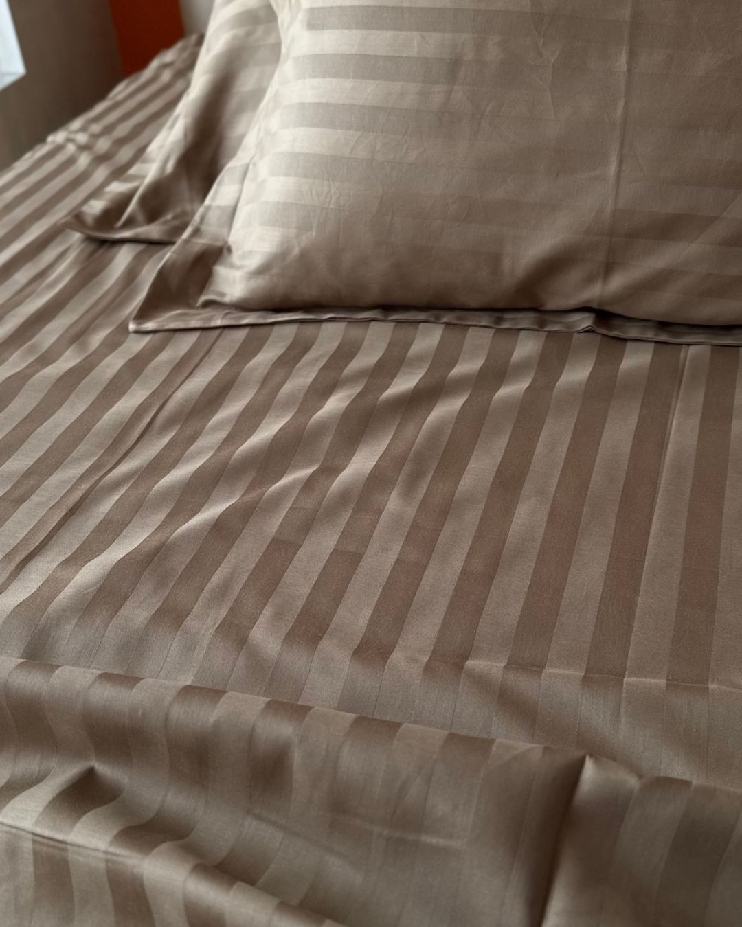 Grey Stone Sateen Stripes Bedsheet Set