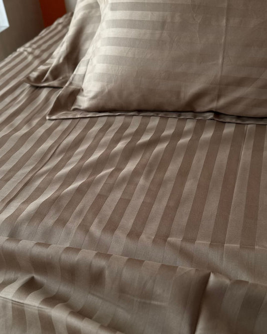 Grey Stone Sateen Stripes Bedsheet Set