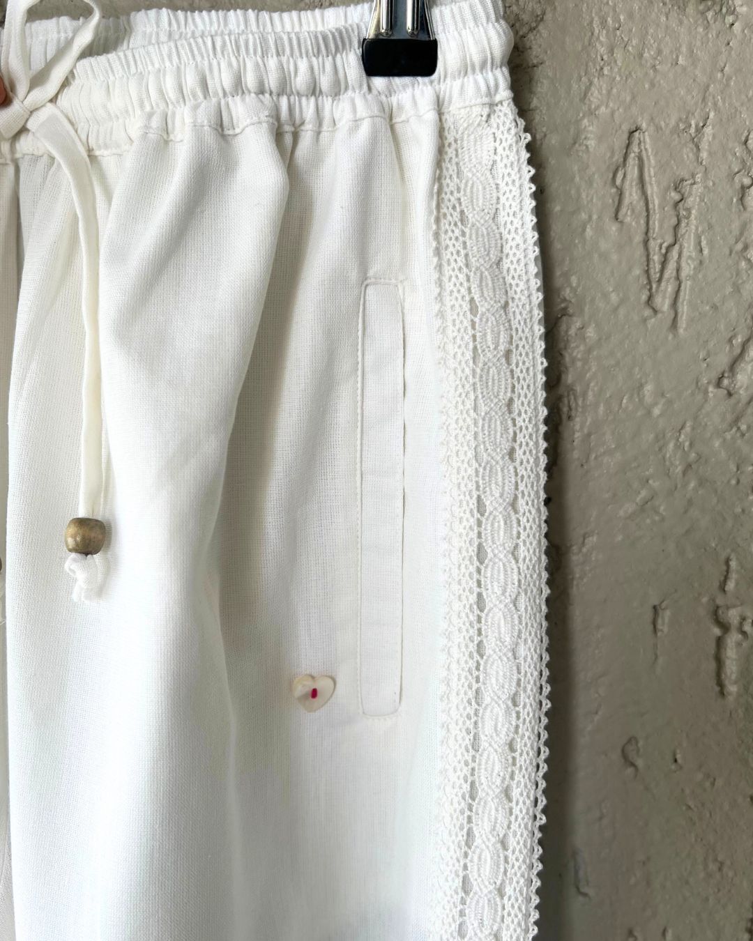 Ivory Pants with Crochet Lace