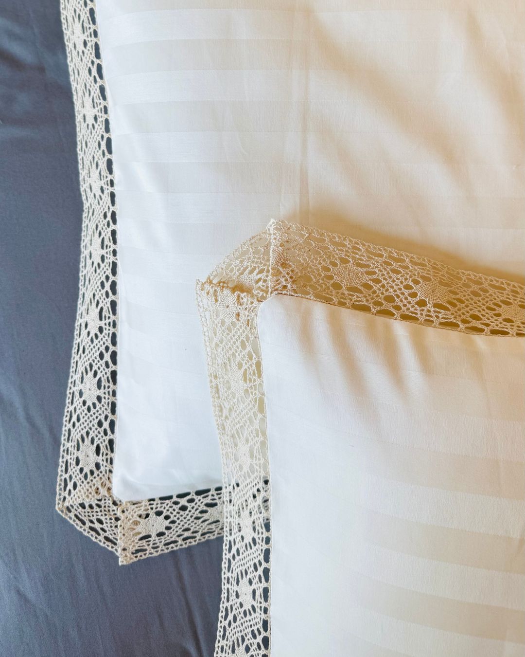 Cream Sateen Stripes Pillow Cases