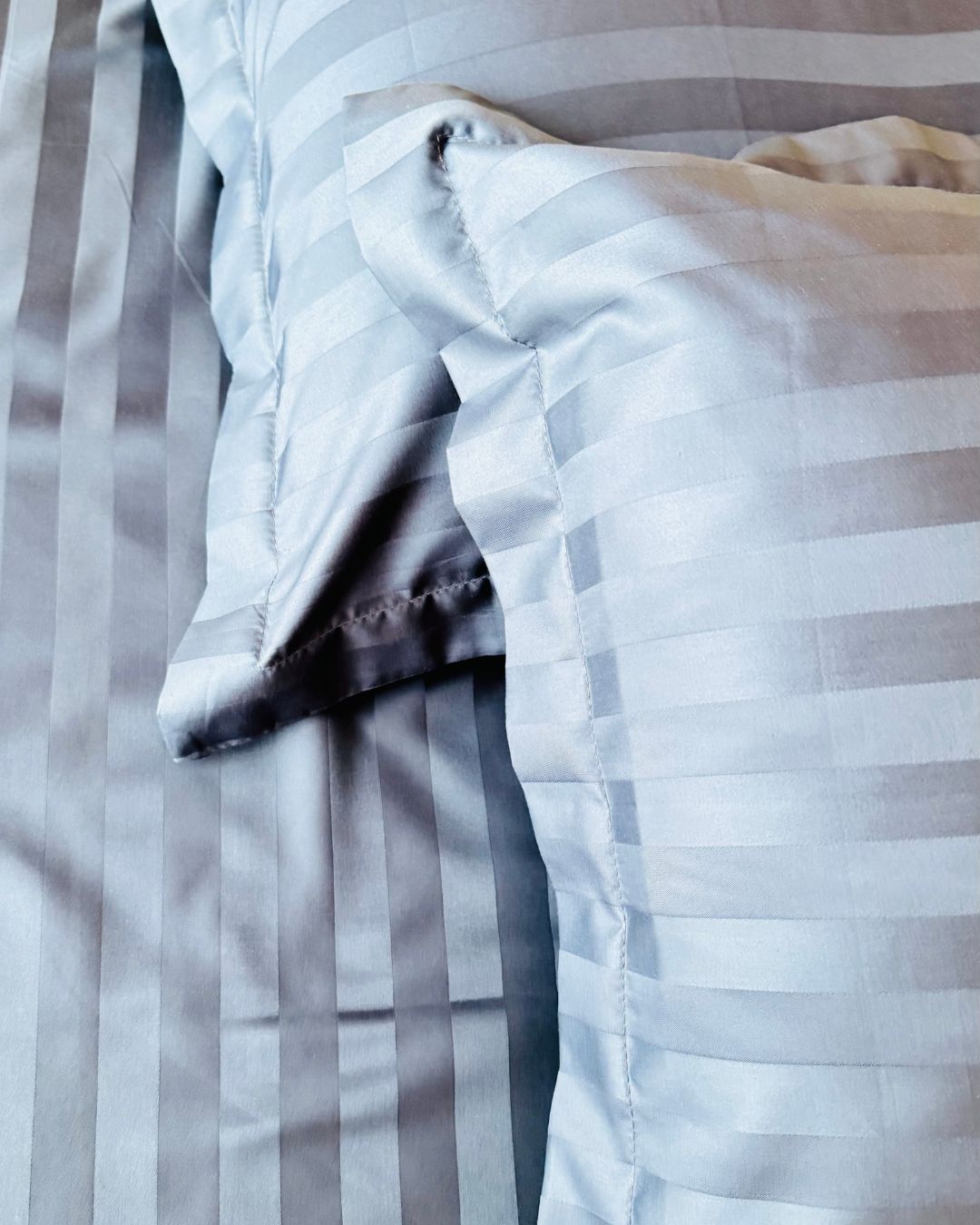 Sea Blue Sateen Stripes Bedsheet Set