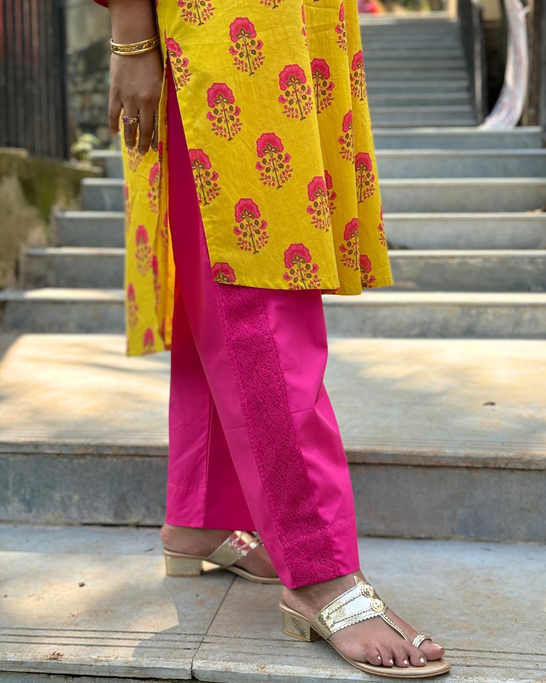 Fuchsia Pants with Crochet Lace