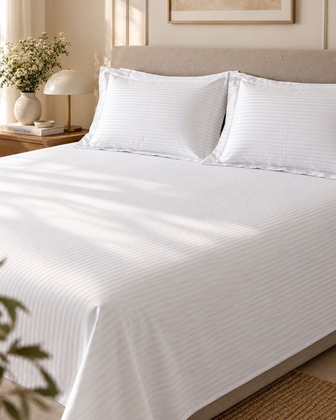 White Sateen Stripes Bedsheet Set