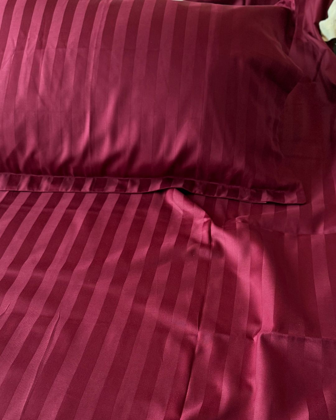 Maroon Sateen Stripes Bedsheet Set