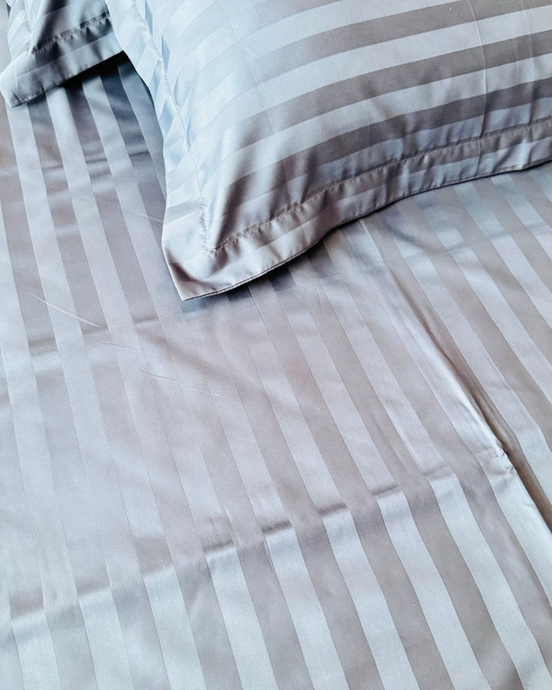 Sea Blue Sateen Stripes Bedsheet Set
