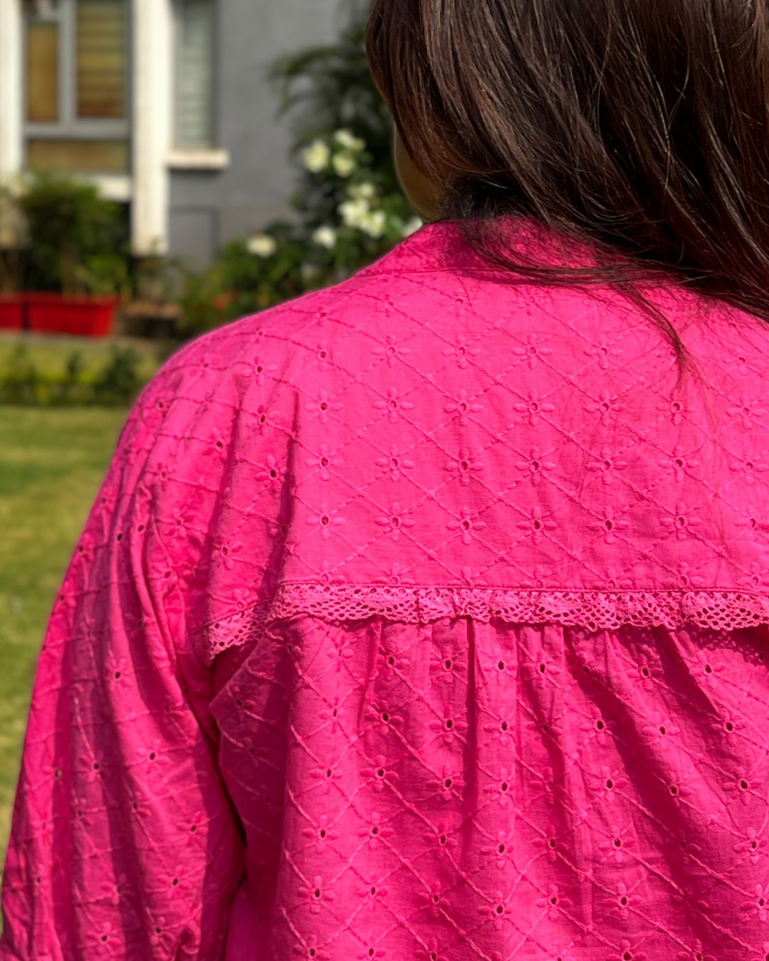 Classic Cutwork Fuchsia Top