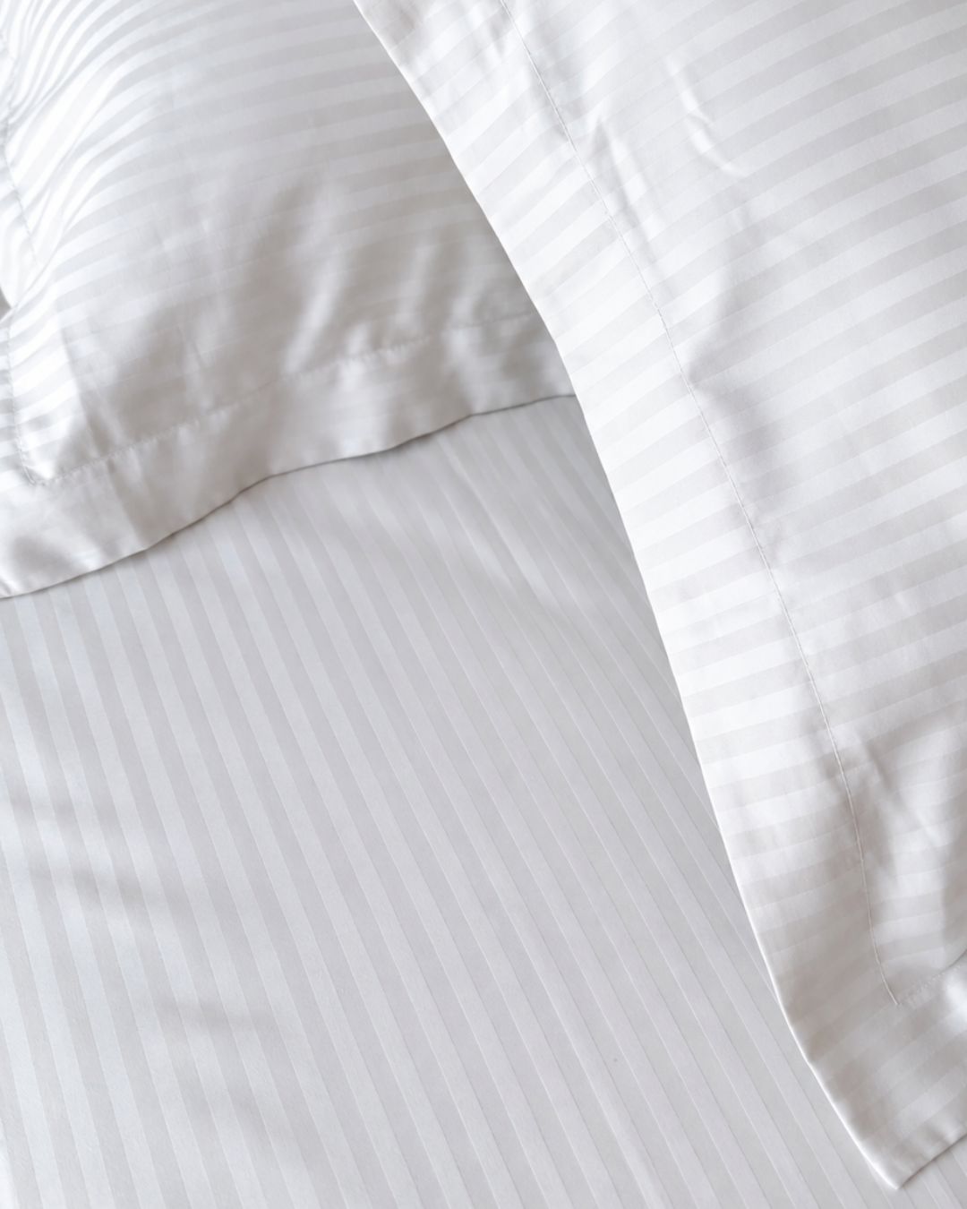 White Sateen Stripes Bedsheet Set
