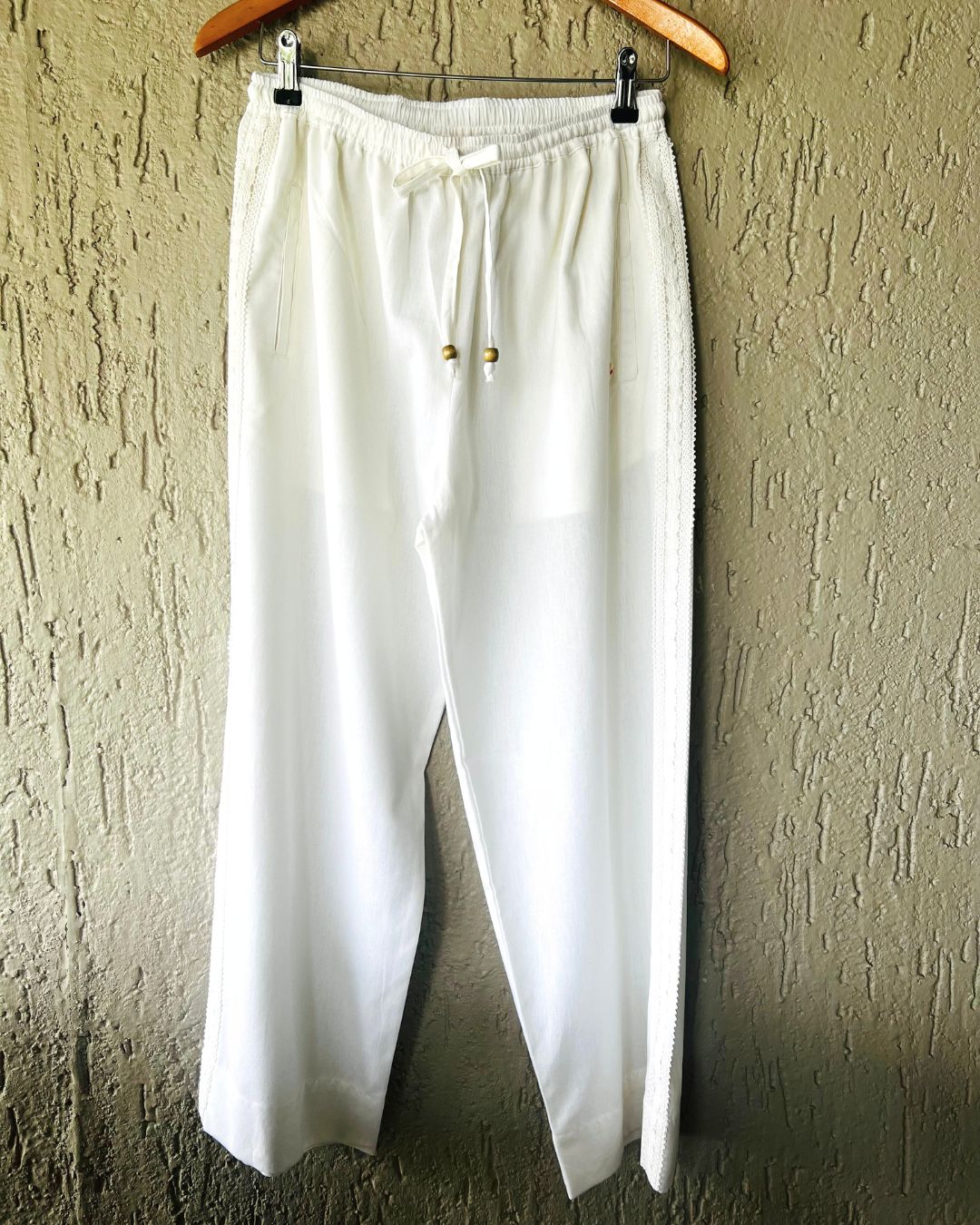 Ivory Pants with Crochet Lace