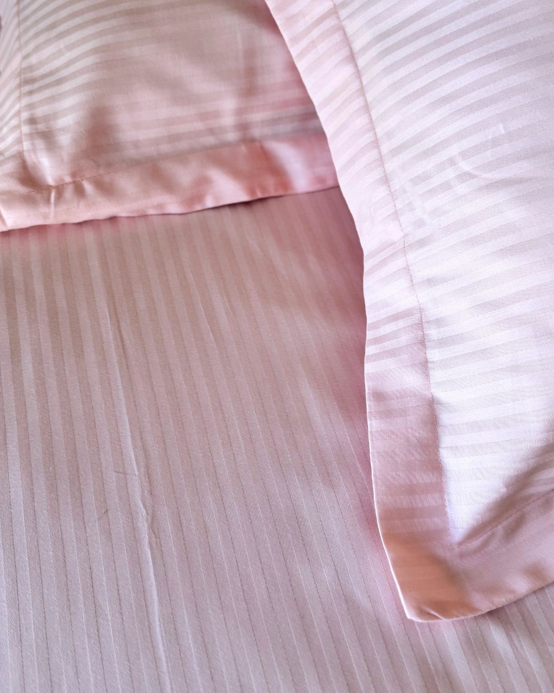 Pink Sateen Stripes Bedsheet Set