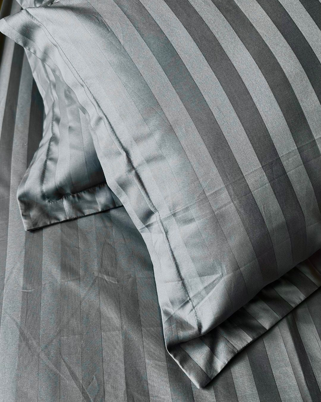 Grey Sateen Stripes Bedsheet Set