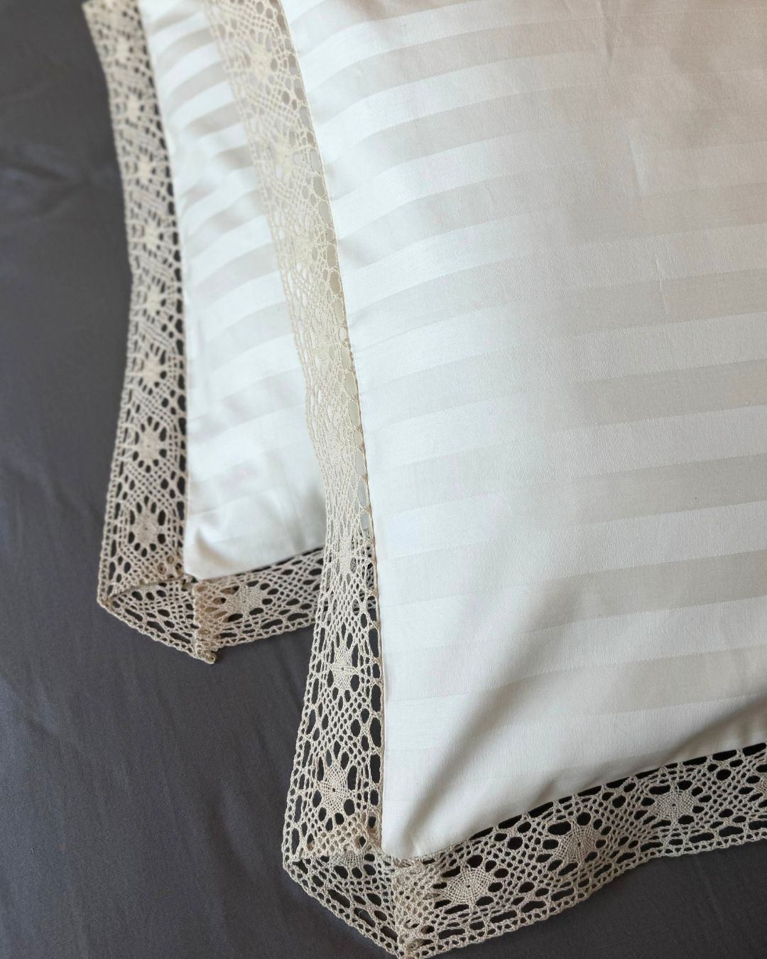 Cream Sateen Stripes Pillow Cases