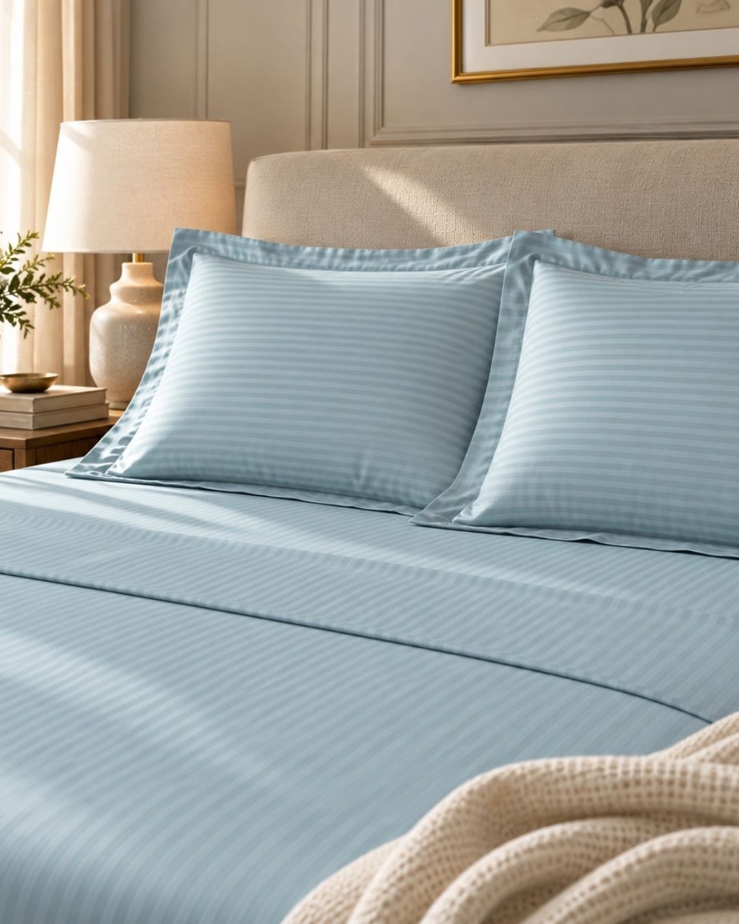 Skyblue Sateen Stripes Bedsheet Set