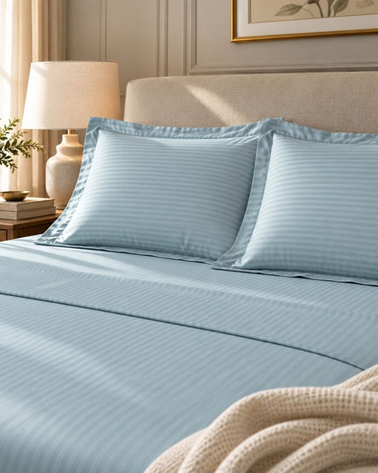Skyblue Sateen Stripes Bedsheet Set