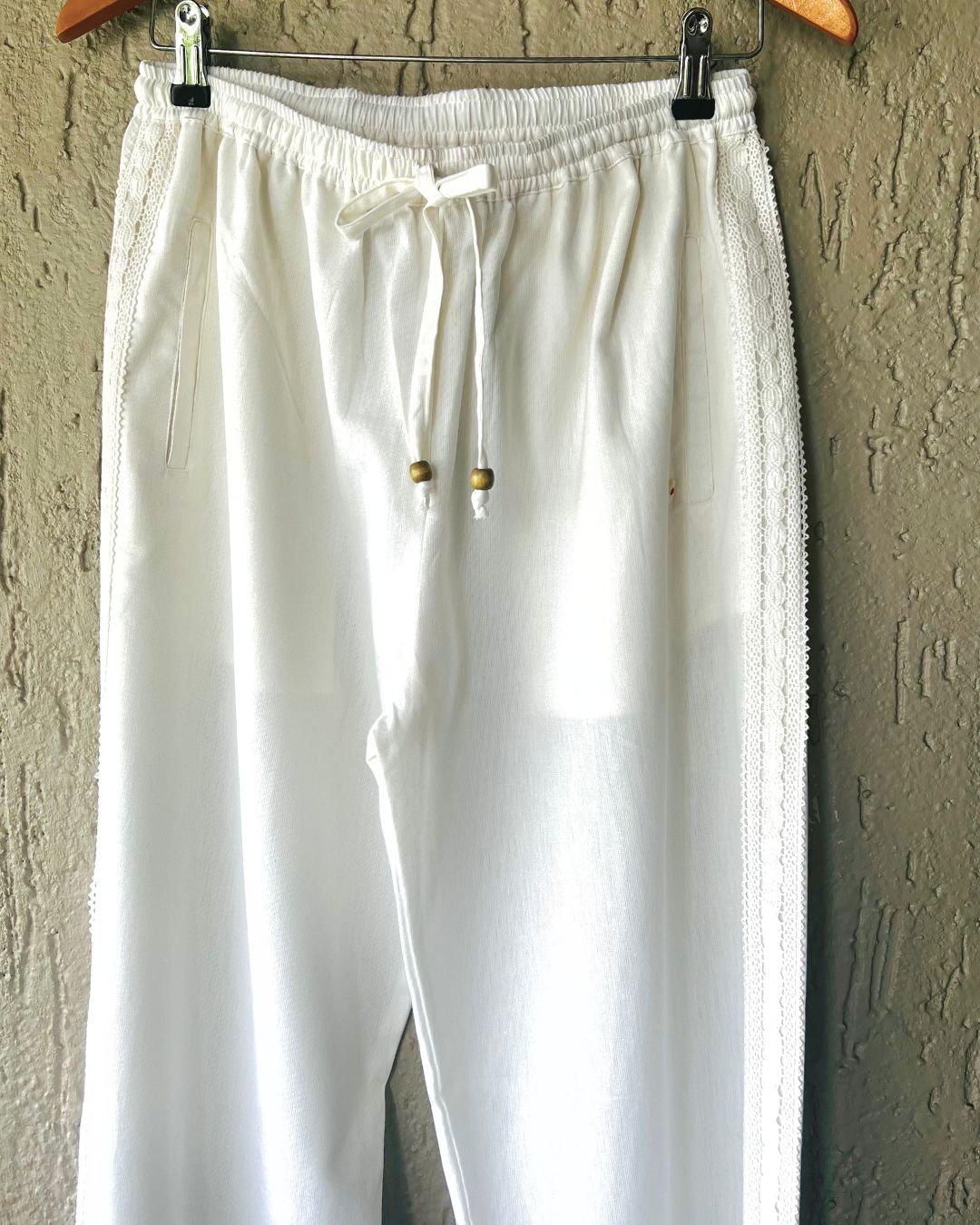 Ivory Pants with Crochet Lace