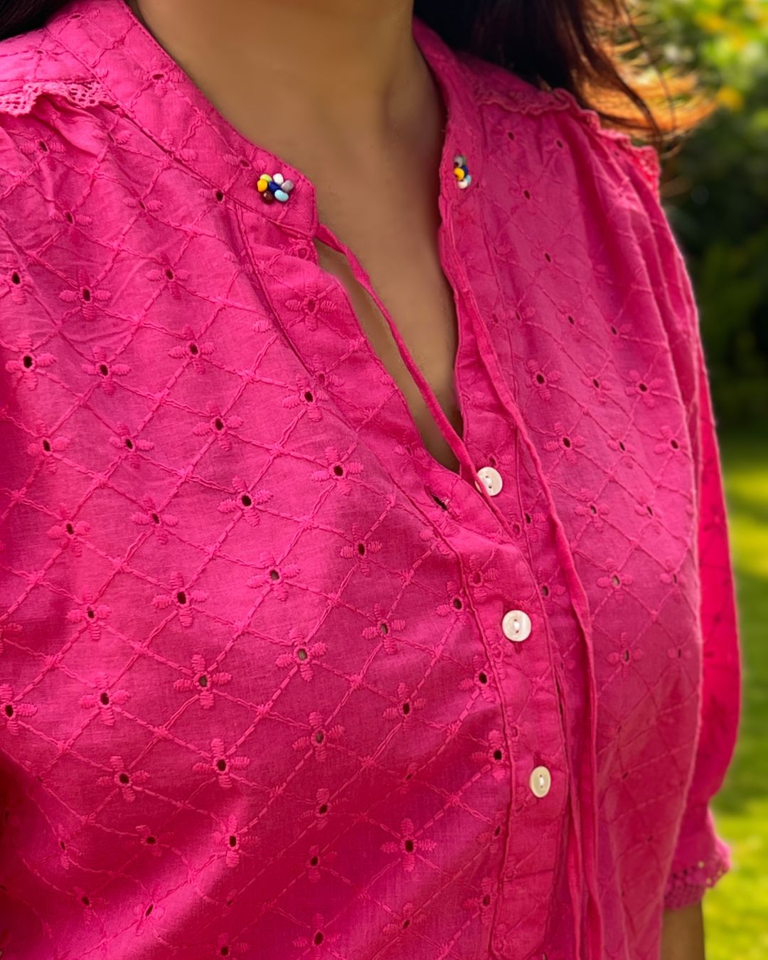 Classic Cutwork Fuchsia Top