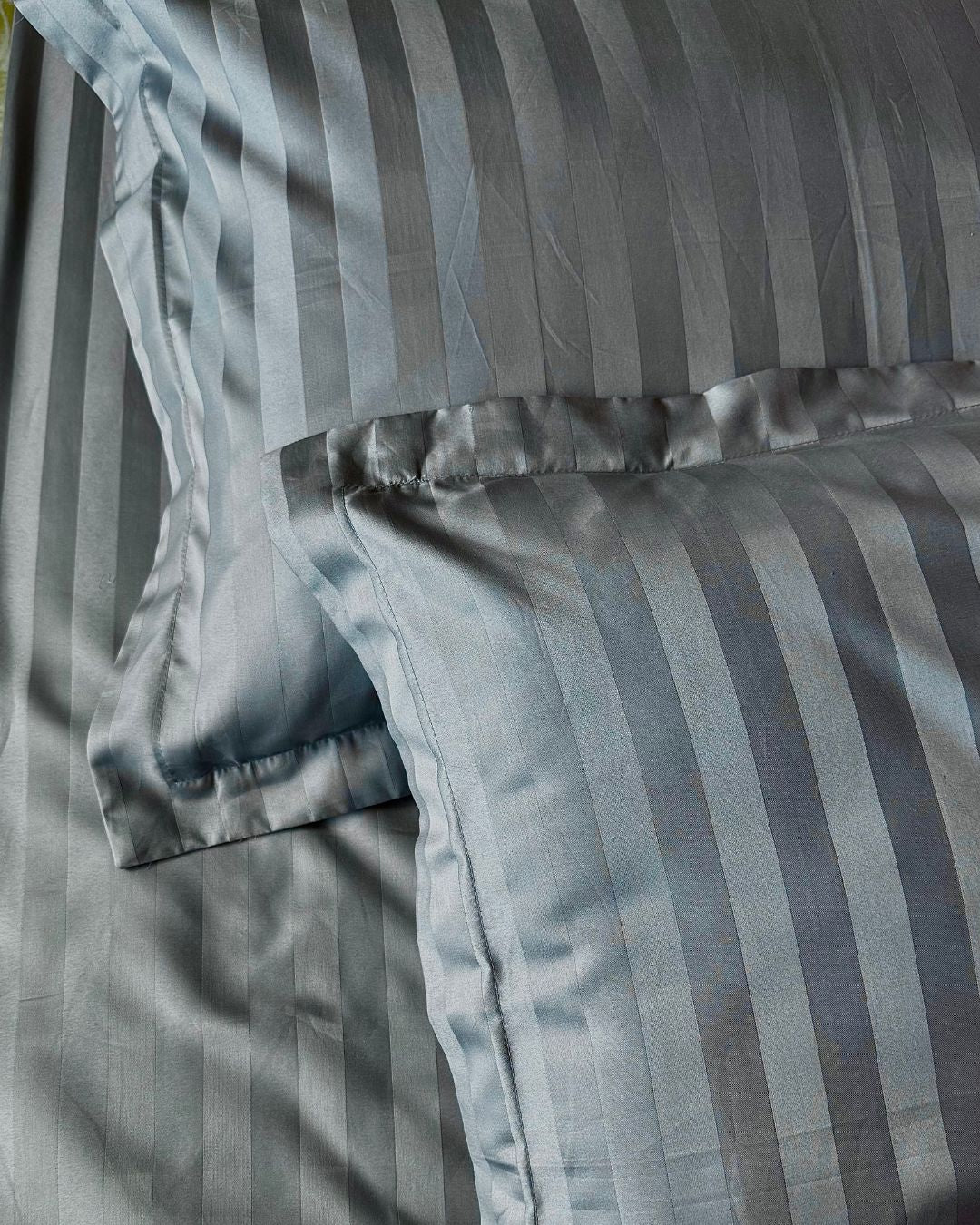 Grey Sateen Stripes Bedsheet Set