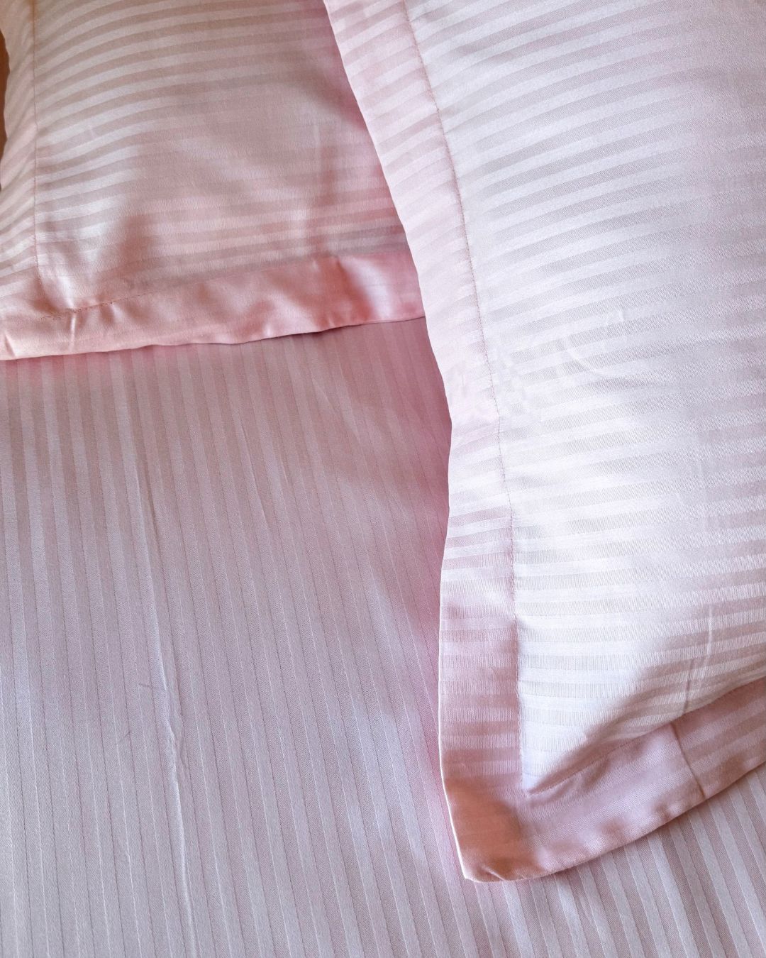 Pink Sateen Stripes Bedsheet Set