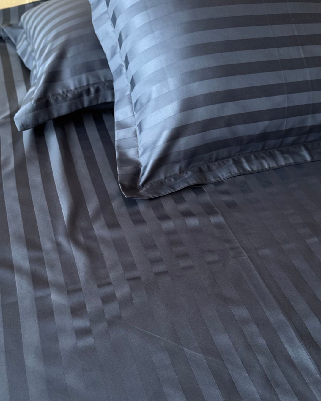 Navy Sateen Stripes Bedsheet Set