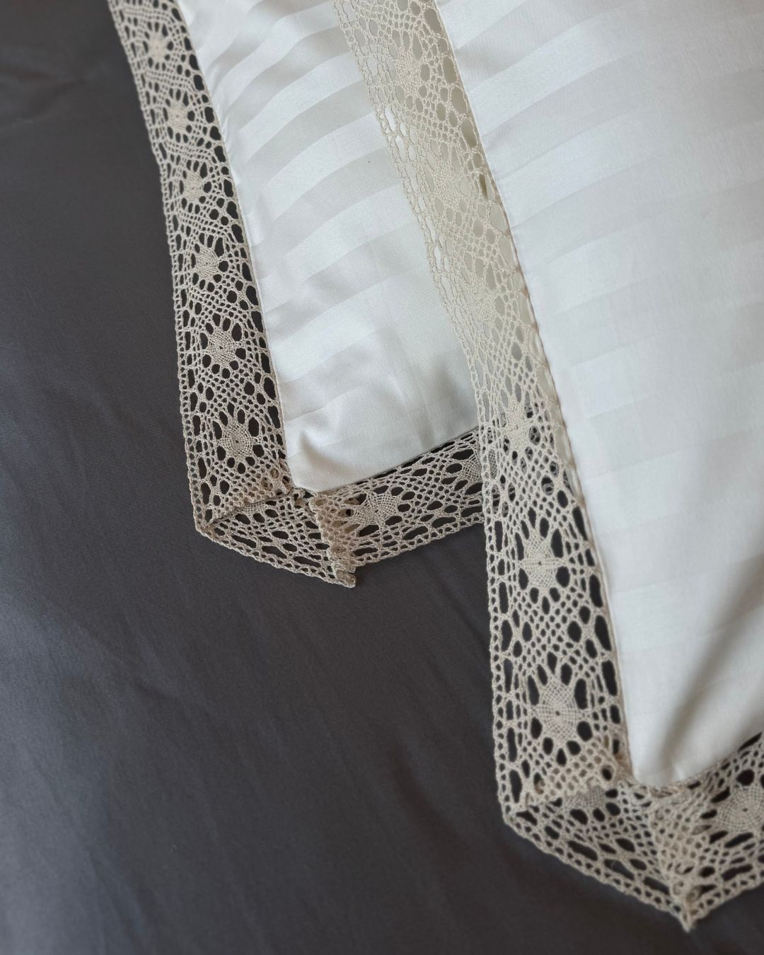 Cream Sateen Stripes Pillow Cases